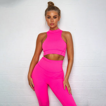 Back Zipper Fluorescent Color Yoga Suit
